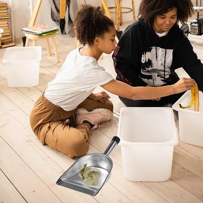 Gatuida Stainless Steel Dust Pan with Handle 14.5 Inch Metal Dustpan Heavy Duty Handheld Scooper for Indoor Outdoor Cleaning Fireplace and Commercial Use