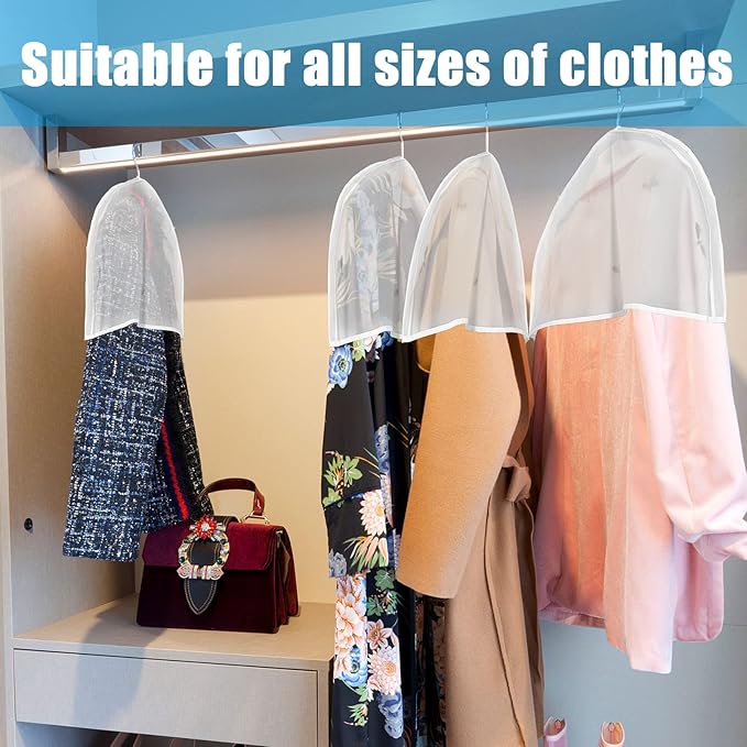 Patelai 100 Pcs 2" Gusseted Shoulder Covers for Hanging Clothes 24" x 12" Plastic Garment Dust Covers Protectors for Closet Storage Suit, Coats, Jackets, Dress Closet Storage(Translucent)