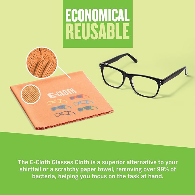 E-Cloth Glasses Cloth, Premium Microfiber Cleaning Cloth, Ideal Eyeglass and Lens Cleaner, Washable and Reusable, 100 Wash Guarantee, 1 Pack