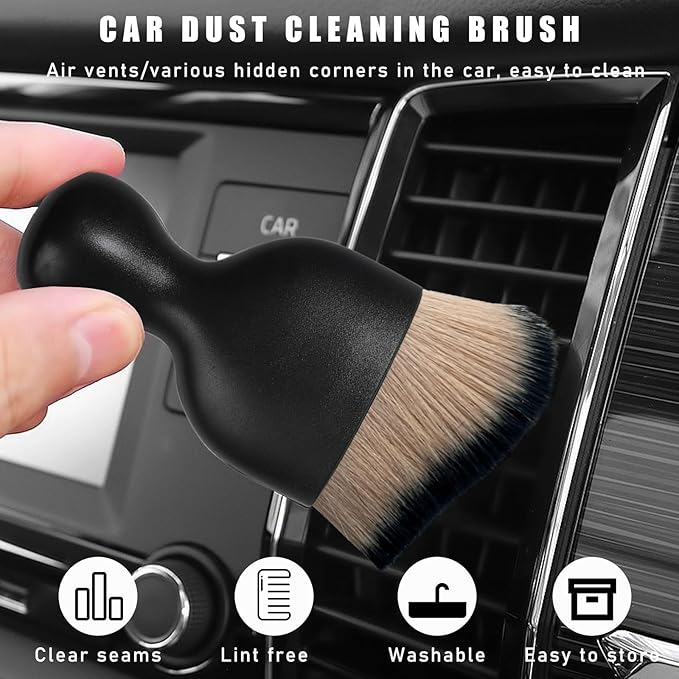 2PCS Car Interior Dust Brush, Soft Scratch Free Auto Detailing Brushes, Universal Vehicle Interior Cleaning Tool for Automotive Dashboard, Air Vents, Leather (Brown & Black)
