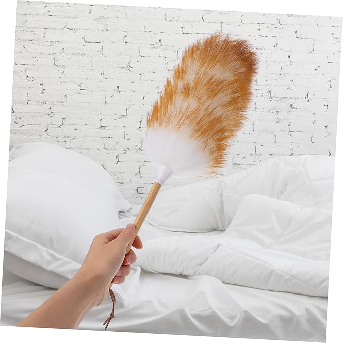 BESTonZON 1pc with Wooden Sweeper Washable Khaki and Fan Fans Bookshelves Natural Useful Home Duster High Lambswool Blinds Funiture Use Bed Household Car Dusters Wool Brush Interior Screens