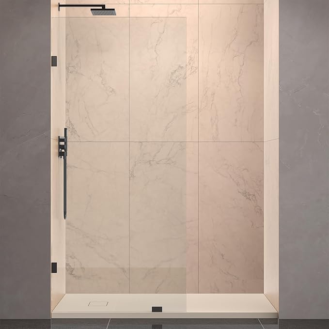 Shower Glass Panel 34" x 79" Easy-to-Clean Treated, 3/8" Tempered Glass Shower Screen, Frameless Shower Door for Walk In Bathroom, Matte Black