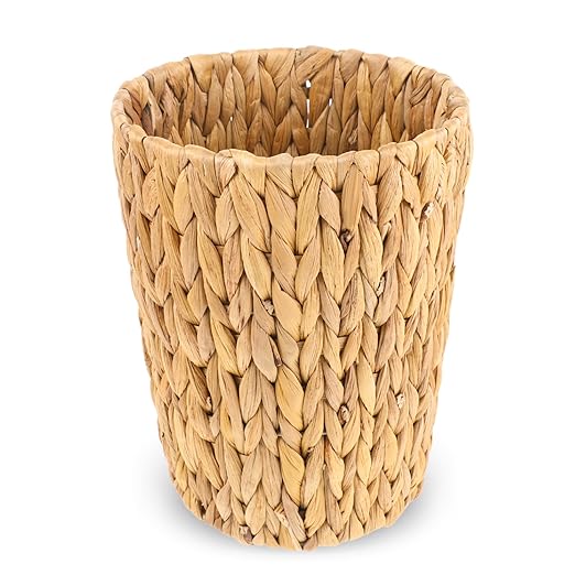 Wicker Waste Basket, Handwoven Water Hyacinth Trash Can Small Bathroom Trash Can Boho Woven Decorative Office Garbage Cans for Bedroom Bathroom Kitchen Living Room