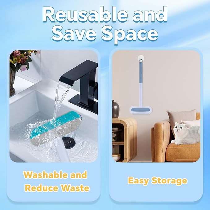 4 in 1 Mesh Screen Cleaner, Multi-Functional Window Screen Cleaning Brush, Pet Hair Removal Tool with Extra Long Handle, Gentle on Furniture, Couch, Carpet, Clothing, Bedding, Window, Mesh Screen