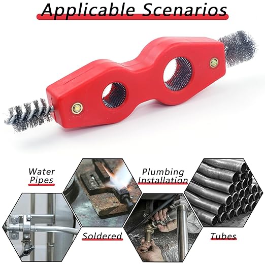 4 in 1 Copper Tubing Brush, 1/2 in and 3/4 in Copper Pipe Cleaner, Stainless Steel Coppers Tubing Wire Brush Cleaning Inside and Outside Thread, for Plumbing Installation, Soldering, Coppers Pipes