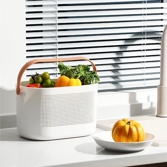 UUJOLY Plastic Storage Baskets with Handles, Shower Caddy Shelf Organizers Basket for Bathroom, Kitchen, Dorm Room, Yellow
