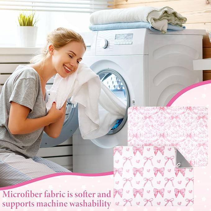 2 Pcs Large Coquette Pink Bow Dish Drying Mat Large for Kitchen, 18 X 24 Inch Bow Absorbent Microfiber Coffee Bar Pad for Women Counter Kitchen Home Accessories Party Gifts