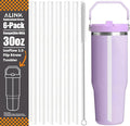 ALINK Reusable Clear Straws for Stanley IceFlow 2.0 Flip Straw Tumbler 30 oz, 6 Pack Plastic Replacement Straws Compatible with 30oz 2.0 IceFlow Cup with Brush, Angled Design, Dishwasher Safe