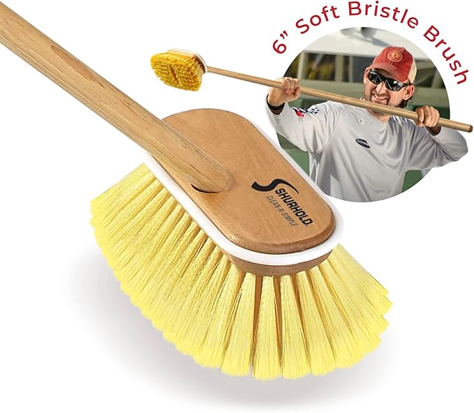 SHURHOLD Marine Mate 6" Boat Deck Brush with 48" Threaded Wood Handle