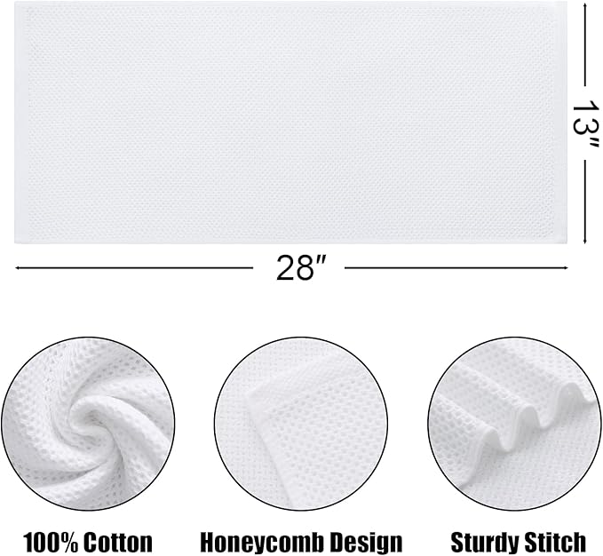 Kitinjoy 100% Cotton Waffle Weave Kitchen Hand Towels (13 X 28 Inches, White), 6-Pack Super Soft and Absorbent Dish Towel for Drying Dishes