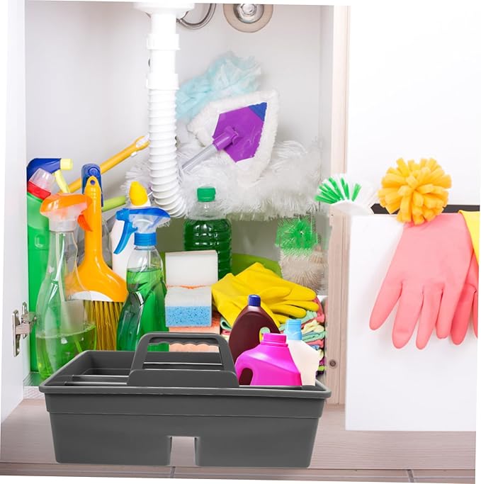 Cleaning Tool Organizer Handle Versatile Storage Box for Easy Bathroom and Home Organization and Reliable Cleaning Caddy Grey