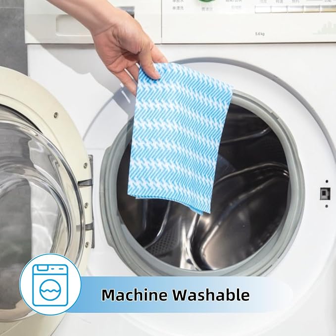 SUZZYVINE Disposable Cleaning Cloths Reusable Kitchen Towels Dish Cloths Dish Towels Dry Handi Wipes Reusable Cloth for Kitchen, Multi-use Cleaning Rolls Blue Cleaning Rags, 100 Pcs/Roll