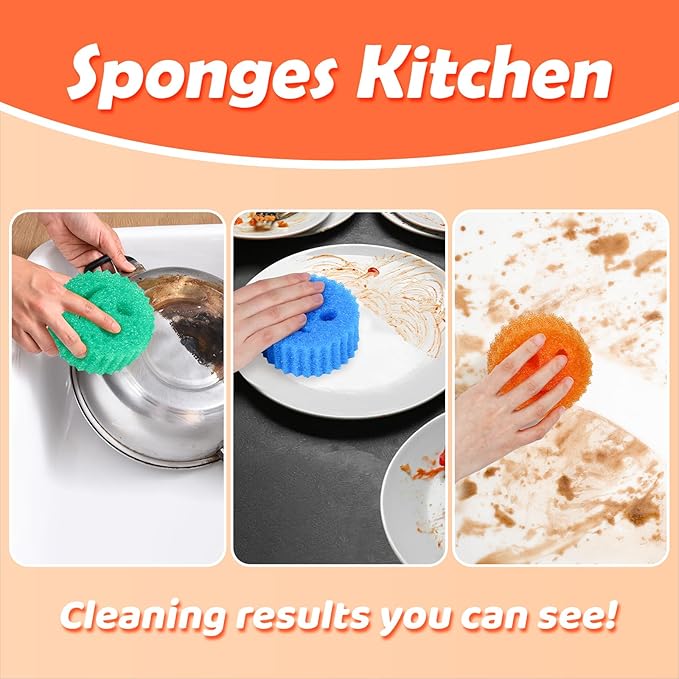 12 Colorful Smile Scrub Sponges, Temperature Controlled Dish Sponge, Bulk Kitchen Sponges for Cleaning, Multi Functional Cleaning Sponge for Kitchen, Bathroom, Floor