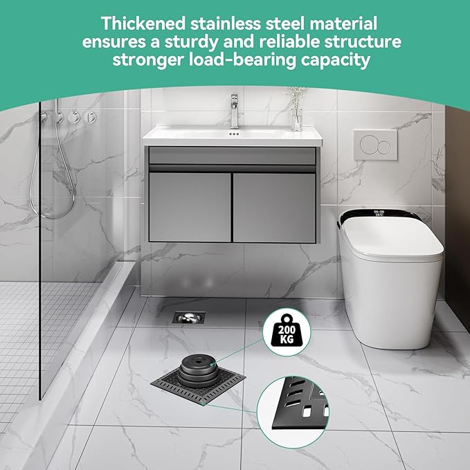 Drain Hair Catcher for Bathroom Sink,4.8" Stainless Steel and Silicone Shower Drain Covers Suitable for Drains and Bathroom Floors (1, Matte Black)