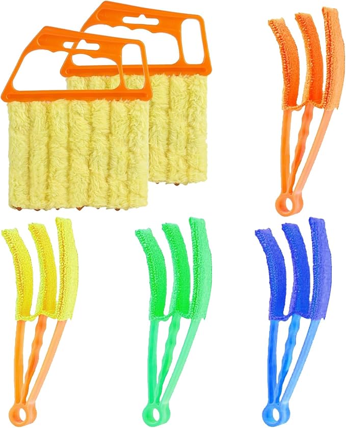 6 Pcs Window Venetian Blind Cleaner Duster Tool, Microfiber 6 Finger Duster Brush for Cleaning Window Shutters, Air Conditioner, Wood & Vinyl Blinds, Includes 6 Cloth Covers
