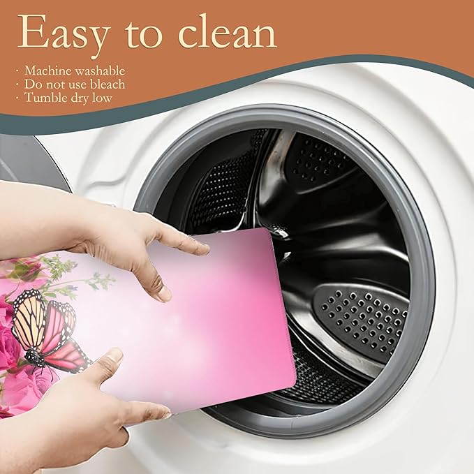 Pink Roses Flowers Dish Drying Mat for Kitchen Counter Decor,Butterflies Dish Drying Rack Pad Absorbent Reversible Microfiber for Coffee Tableware Sink Countertop 18x24 Inch
