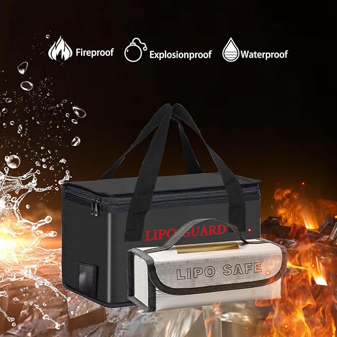 Lipo Battery Safe Bag Large Capatity Fireproof Bag for Ebike Lipo Battery Other Batteries Storage Charging Transport Home Office Travel Safe Storage Pouch
