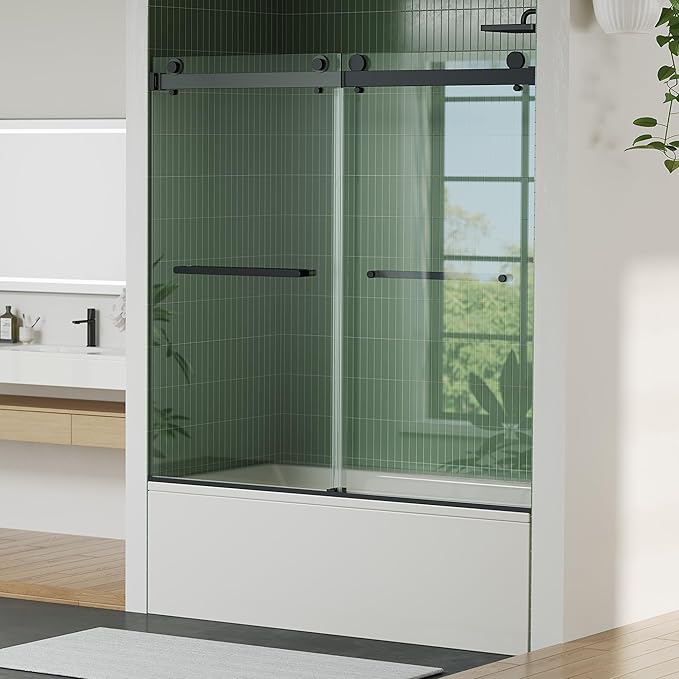 Bathtub Shower Door, 60" W x 59" H Sliding Shower Door for Standard 60 Inch Bathtubs, 1/4" (6mm) SGCC Tempered Glass with Matte Black Finish and 304 Stainless Steel Hardware