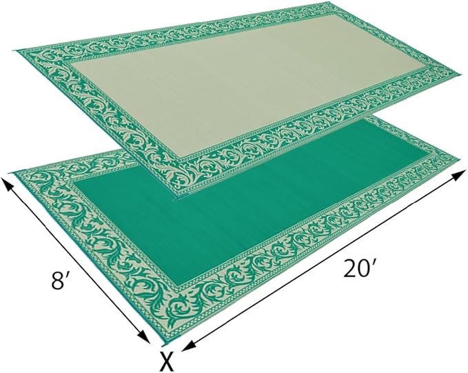Stylish Camping Ming's Mark RC4 Reversible Classical Patio Mat - 8' x 20', Green/Beige