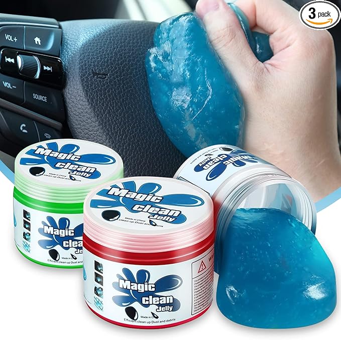 Auto Dynasty 2024 Universal Home/Office Keyboard/Interior Car Air Vent Auto Detailing Car Slime Cleaner Dust Cleaning Removal Gel Putty Jelly, Pack of 3, Red, Blue, Green