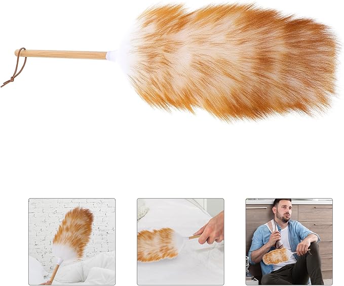 VILLCASE Wool Duster Brush for Household Dust Cleaning, Handheld Soft Lambswool Duster Tool for Multi-Surface Furniture, Car, and Home Cleaning, White Color Random Color