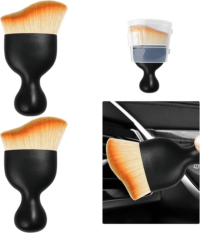 Ziciner 2 PCS Car Detailing Brush, Curved Soft Bristles Auto Removal Dust Collectors, Universal Vehicle Dashboard, Air Conditioner Vents etc Interior Cleaning Tool Accessories (Yellow)