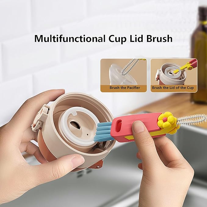 3 in 1 Cup Lid Cleaning Brush - Multifunctional Cup Cleaning Brush Portable Crevice Cleaning Brush, Crevice Cleaning Brush for Bottle Gap Tight Spaces Cup (Green, 1 Pack)