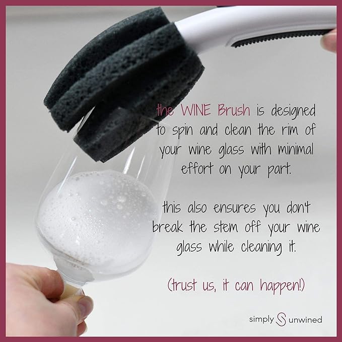 | The WINE Brush – One Step Patented Stemware Cleaning Sponge with Soap Dispenser and Replaceable Sponge Head Designed to Clean Wine Glass Rim and Bowl