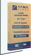 Yana Frameless Shower Door Screen, Fixed Shower Door Panels 3/8" Thick Tempered Glass, Water Repellent, Reversible Shower Wall Panel with Matte Black Finish 30" x 76"