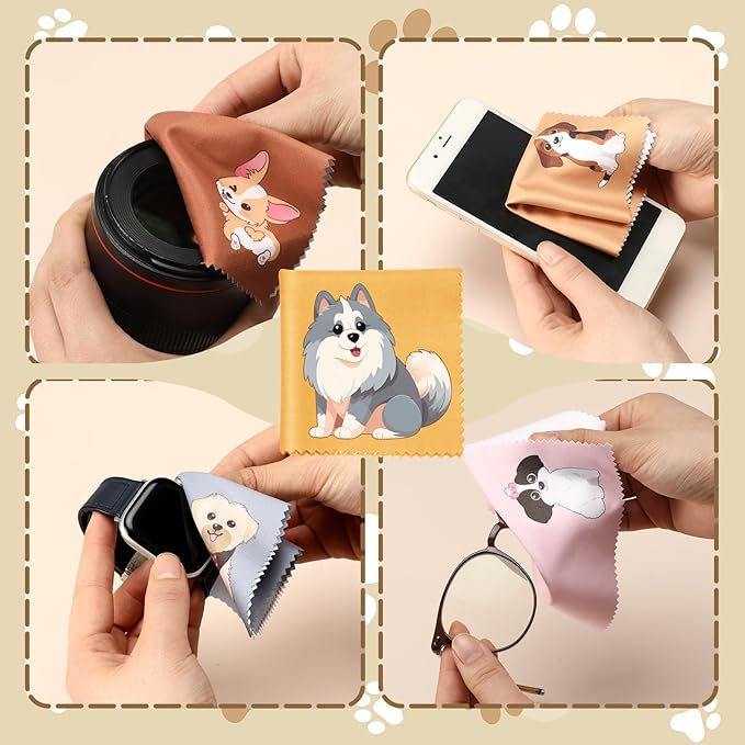 Breling 24 Pack Microfiber Cleaning Cloth Cute Animal Eyeglass Clean Cloths Lens Wipes for Glasses Sunglasses Lens Camera Cell Phone Screens 6" x 6" in(Dog)
