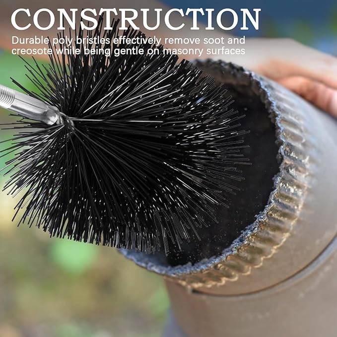 6 Inch Poly Round Chimney Cleaning Brush, 1/4 NPT Fitting, Masonry Flue Compatible