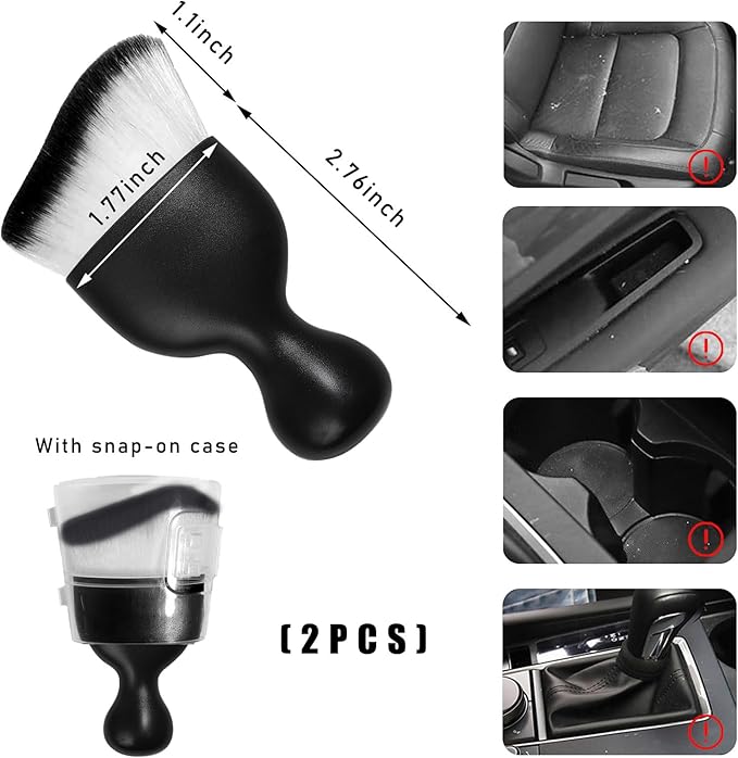 2PCS Car Interior Dust Brush, Soft Scratch Free Auto Detailing Brushes, Universal Vehicle Interior Cleaning Tool for Automotive Dashboard, Air Vents, Leather (White & Black)