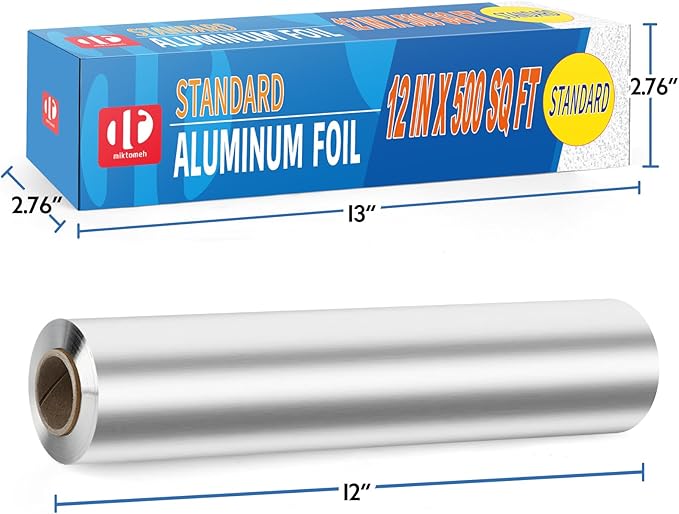 Standard Aluminum Foil 12" x 500 Sq Ft - for Grilling, Baking & Cooking, Food Storage & Preservation, Commercial Use