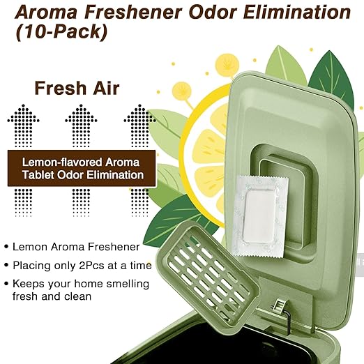 Slim Trash Can for Bathroom with Air Freshener Soft Close Lid, 6 Liter/ 1.6 Gallon Stainless Steel Garbage Can with Removable Inner Bucket,Step Pedal, Small Wastebasket for Bedroom, Kitchen (GREEN)