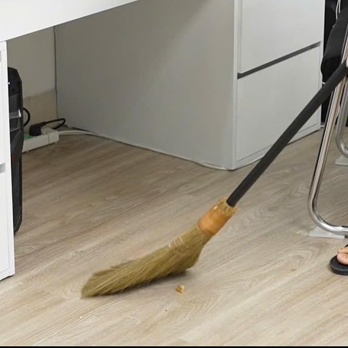 Vietnamese Straw Soft Broom - Sweeping Broom with Black Wooden Handle for Cleaning, Decoration, Wedding with 45.28inch Length
