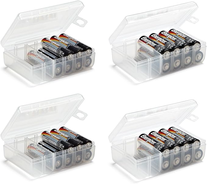 GlossyEnd Set of 4 - Two AA and Two AAA Battery Storage Box, Battery Storage Case, Battery Holder Clear