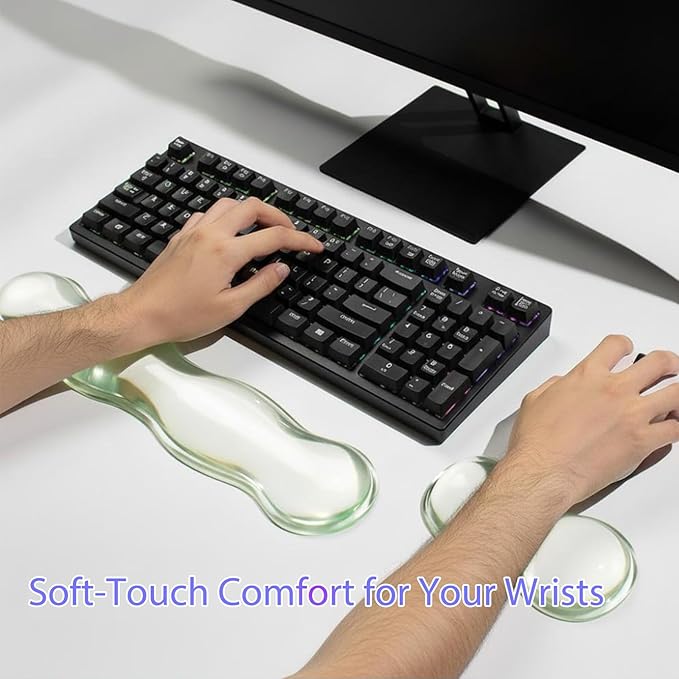 Gel Keyboard and Mouse Wrist Rest Set, Clear Silicone Ergonomic Support for Typing & Gaming Pain Relief, 2-PC Cute Wrist Rest for Office, Computer, Laptop (Clear)