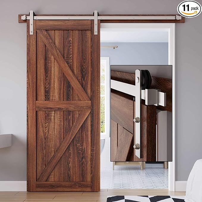 EaseLife 6.6 FT Brushed Nickel Sliding Barn Door Hardware Track Kit,Straight Pulley,Heavy Duty,Slide Smoothly Quietly,Easy Install (6.6FT Track Kit for 36"~40" Wide Single Door)