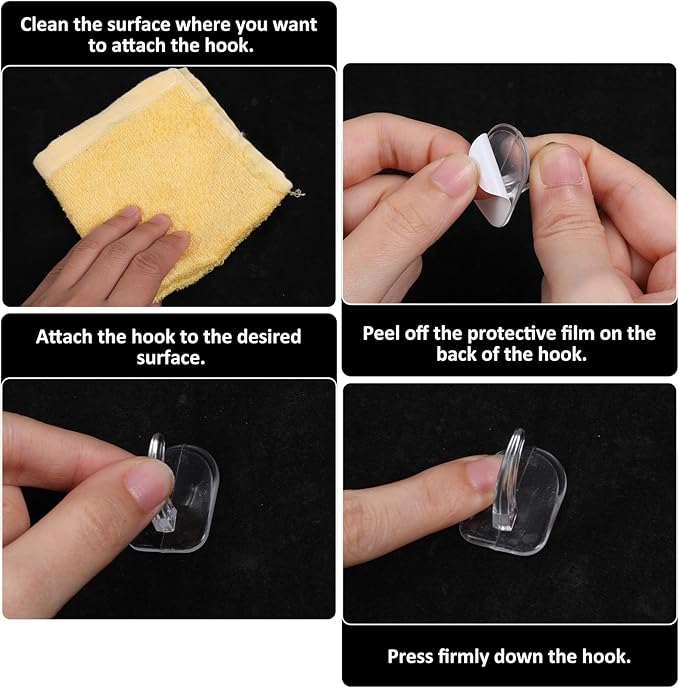 cobee 40 Pcs Clear Adhesive Wall Hooks for Hanging, Removable Seamless Hooks Reusable Sticky Utility Hook with Non Marking Sticker Plastic Acrylic Sticky Hangers for Office Home Kitchen Bathroom