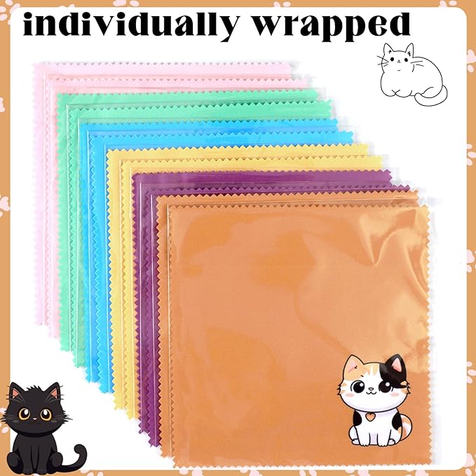 Breling 24 Pack Microfiber Cleaning Cloth Cute Animal Eyeglass Clean Cloths Lens Wipes for Glasses Sunglasses Lens Camera Cell Phone Screens 6" x 6" in(Cat)