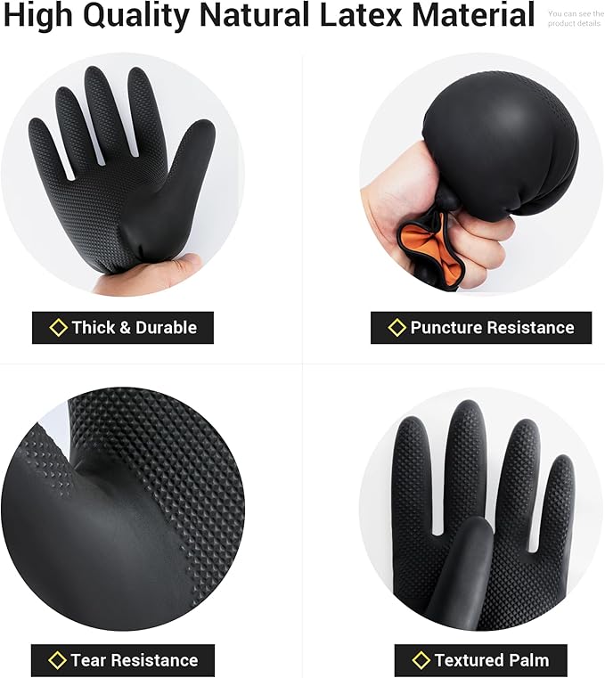 ThxToms 3 Pairs Dishwashing Gloves, Reusable Latex Cleaning Gloves for Housework Kitchen Bathroom, Durable Flexible & Anti-slip, Smooth Lining, Easy On & Off, Medium, Black