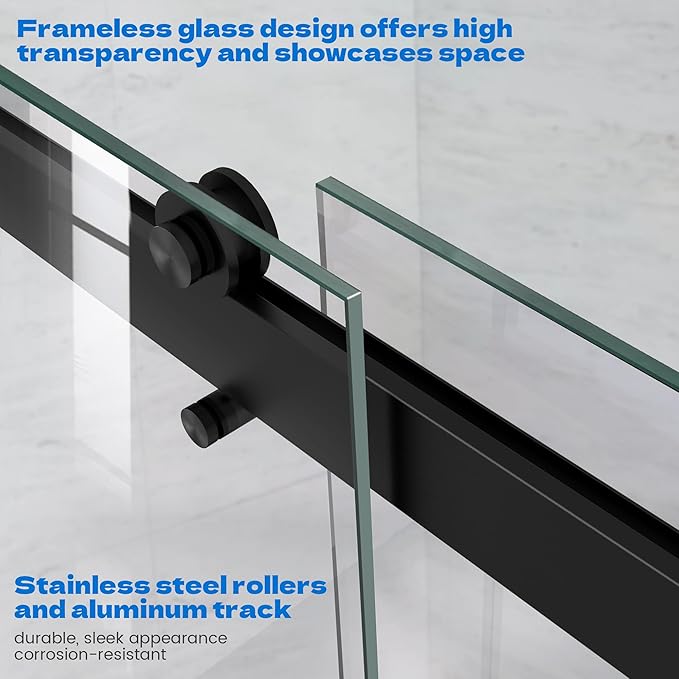 Bathtub Shower Door, 60″x 62″ Semi-Frameless Sliding Shower Door, Double Sliding Bypass Glass Shower Doors for Bathtub with 5/16" (8mm) Tempered Glass, Matte Black