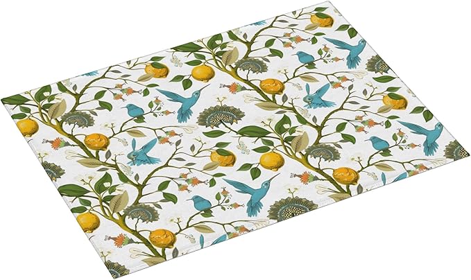 Summer Dish Drying Mat 18x24 Inch for Kitchen Counter, Blue Bird Flower Drying Mats Super Absorbent Fresh Yellow Lemon Dishes Pad for Kitchen Dining Room Seasonal Holiday Outdoor Indoor Decor