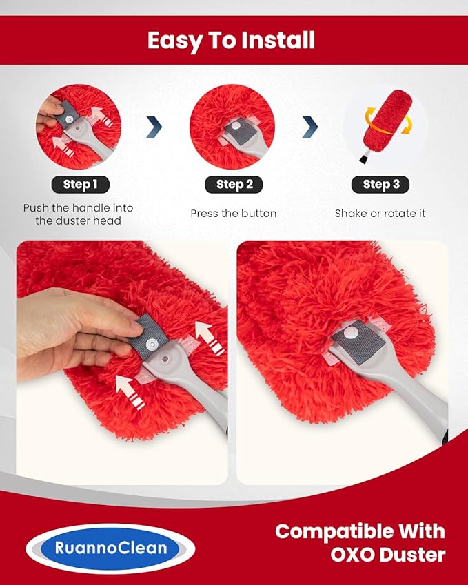 Microfiber Duster Refills Compatible with OXO Good Grips Hand Duster, Reusable Dusters Refill Washable Head Replacement for OXO Extendable Dusters for Cleaning -4 Pack, Red