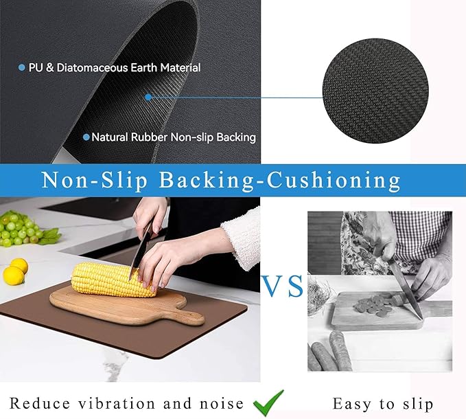 Dish Drying Mat for Kitchen Counter,Drying Mat for Dish Rack,Absorbent Hide Stain Rubber Mat,Coffee Mat, Kitchen Counter Mat(Brown, 17"x31.5")