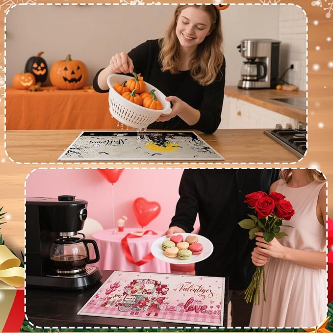 Meanplan 12 Pcs Seasonal Dish Drying Mats for Kitchen 24"x 16" Holiday Microfiber Absorbent Washable Drainer Mat Bulk for Counter Gift Winter Valentine's Day Irish Home Accessories Decoration