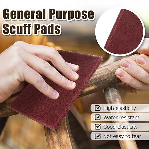 BokWin 6Pcs Red Scuff Pads Very Fine Grade General Purpose Sanding Hand Pads 200 x 125mm/8" x 5"