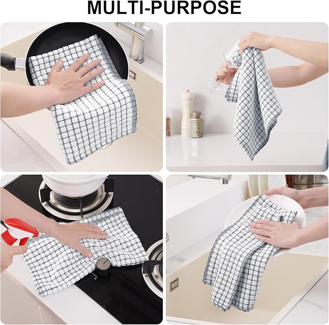 Kitinjoy Cotton 8 Pack Terry Kitchen Towels, 16 x 25 Inches Super Soft and Absorbent Dish Towels, Quick Drying Hand Towels for Kitchen Drying, Grey