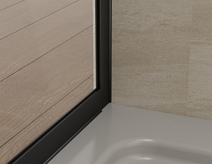 Shower Screen 36" x 76" Half Frameless Shower Wall Panel, Tempered Glass 3/8 inch, Easy to clean Coating, Fixed Glass Shower Door with Hardware (Frame-Black)