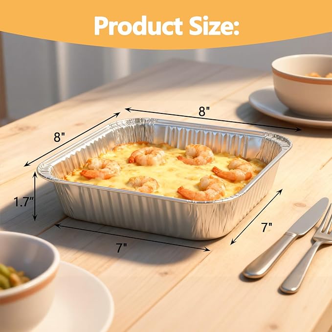 8x8 Thickened Aluminum Foil Pans, 20Pack Disposable Aluminum Pans with Lids for Roasting, Baking, Cooking, Food Prep, Chafing, Steam Table, Oven, Cake, and Party Catering.